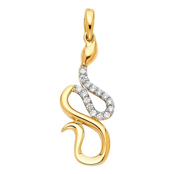 Real 14K Yellow Gold withCZ Snake Pendant Charm